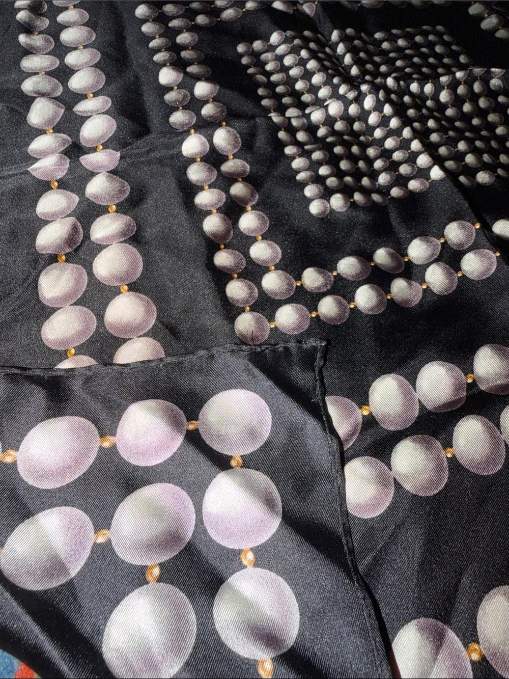 Vintage Talbots New Black and Pearl Pattern Decorative Scarf 100% Silk